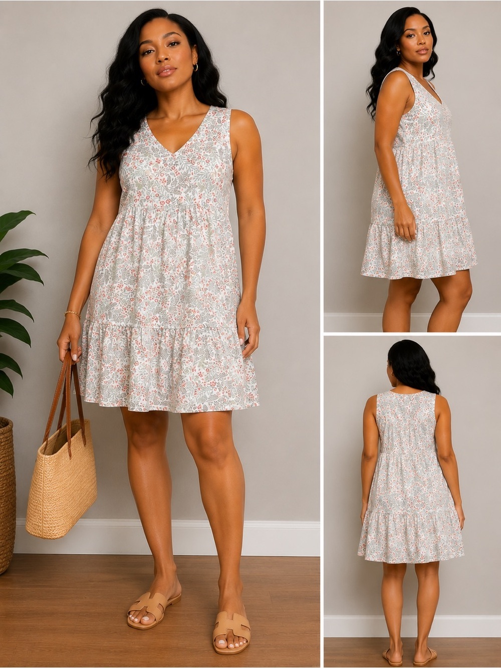Joie 100% Linen Floral Tiered Shift Dress Medium Sleeveless Resort Cottage